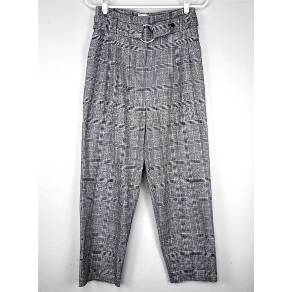 Topshop Window Pane Plaid Belted Cropped Straight Leg Trouser Pants Size 6 - Picture 5 of 13